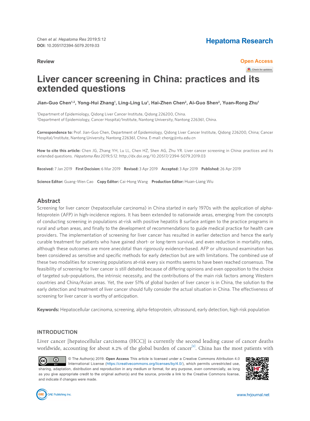Liver Cancer Screening in China: Practices and Its Extended Questions