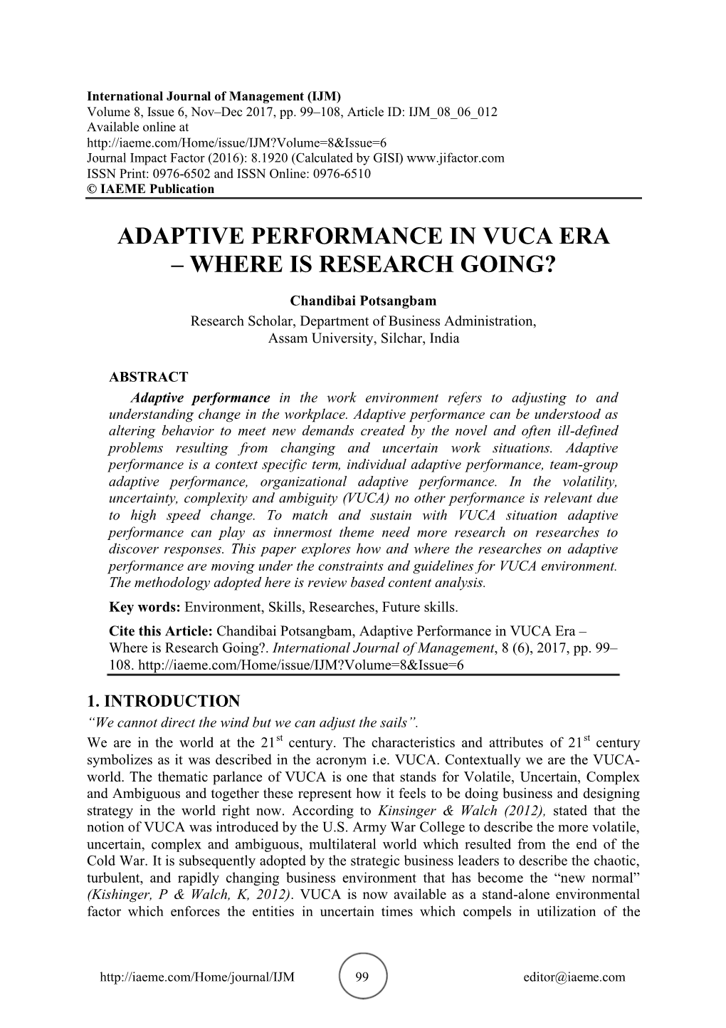 Adaptive Performance in Vuca Era – Where Is Research Going?