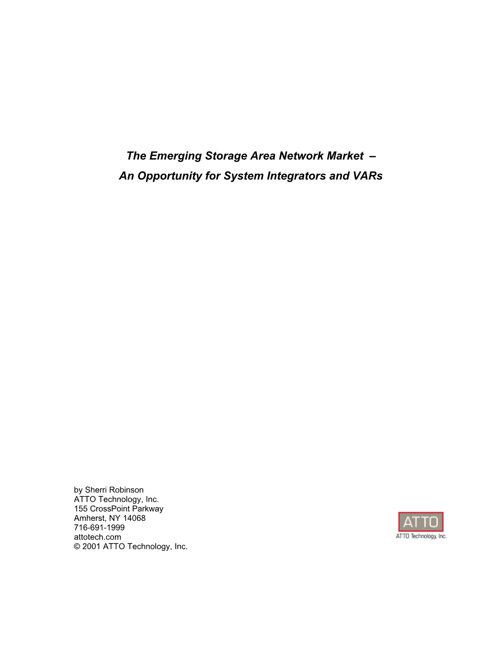 The Emerging Storage Area Network Market – an Opportunity for System Integrators and Vars
