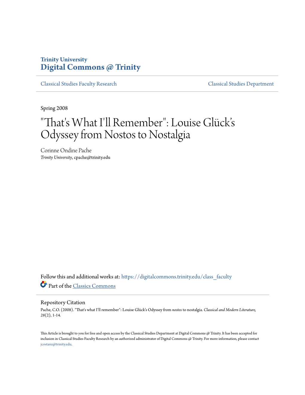 Louise Glück's Odyssey from Nostos to Nostalgia