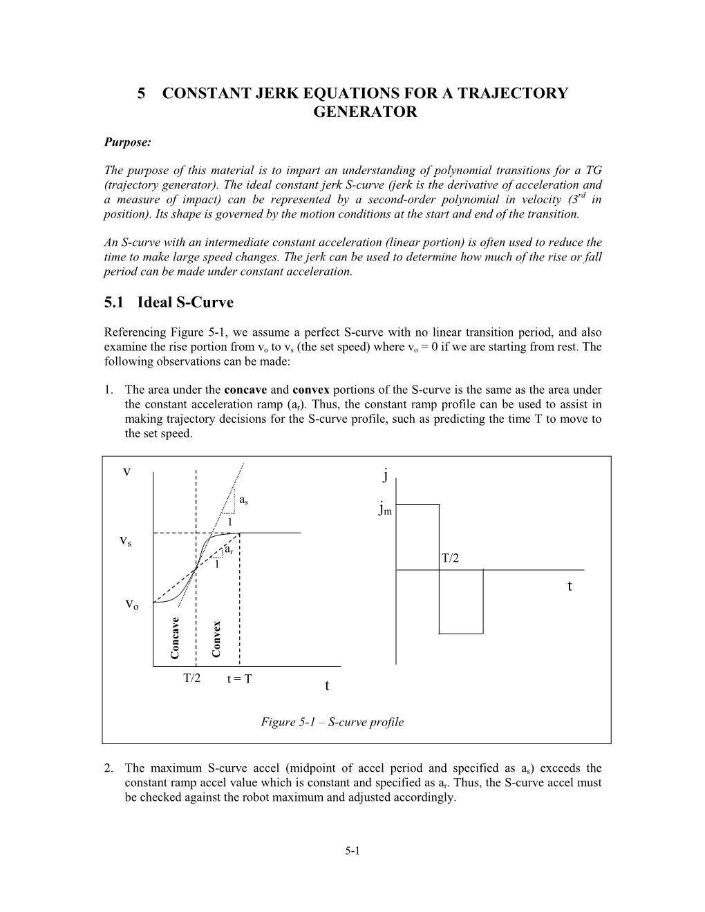 S-Curve Equations for a Trajectory Generator