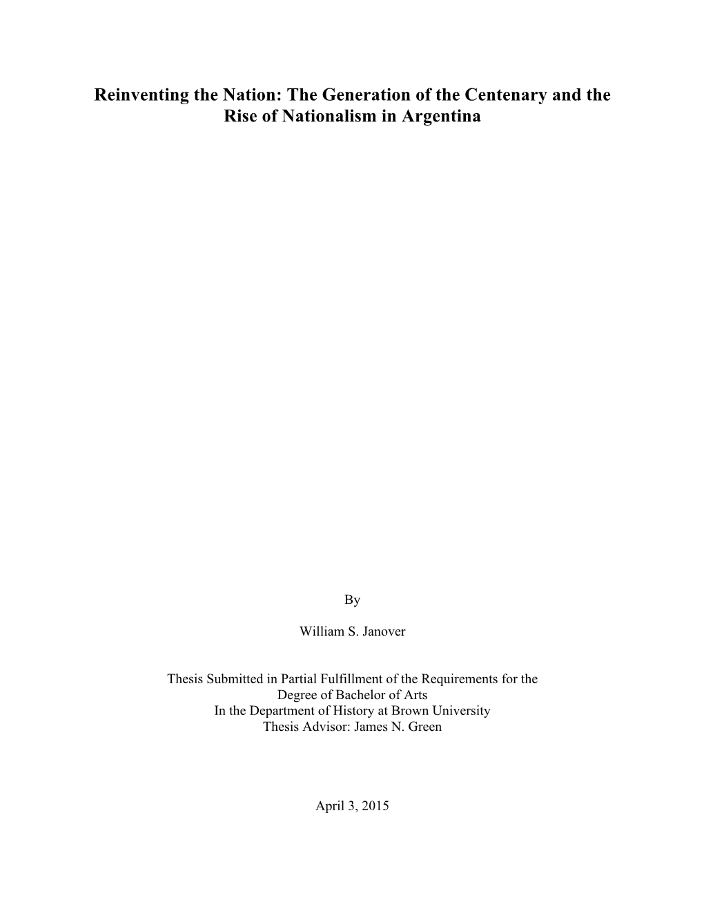 The Generation of the Centenary and the Rise of Nationalism in Argentina