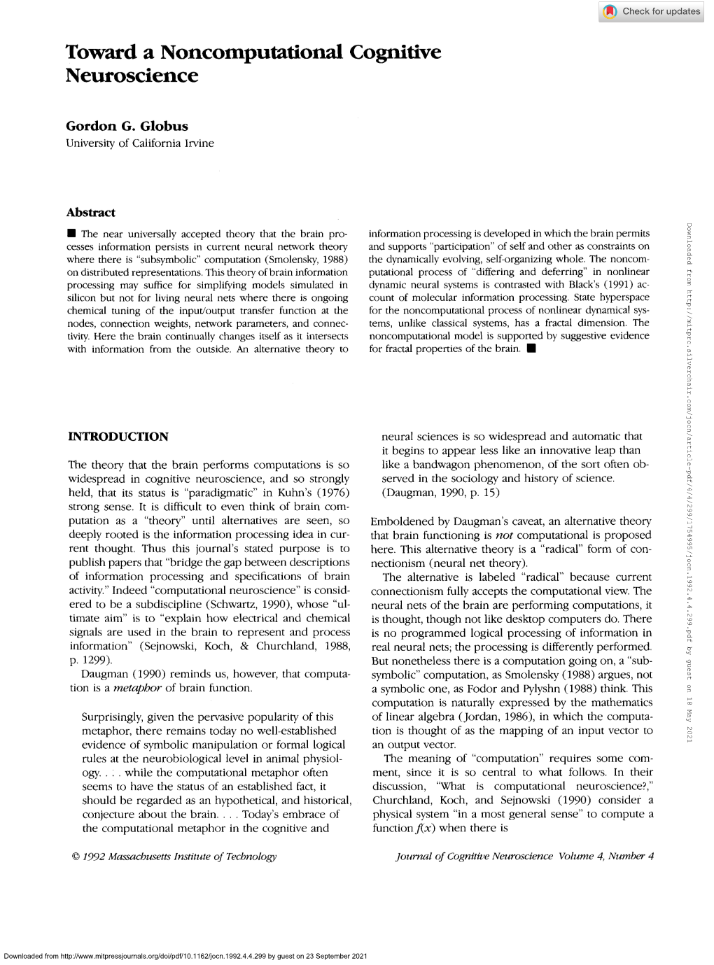 Toward a Noncomputatiod Cognitive Neuroscience