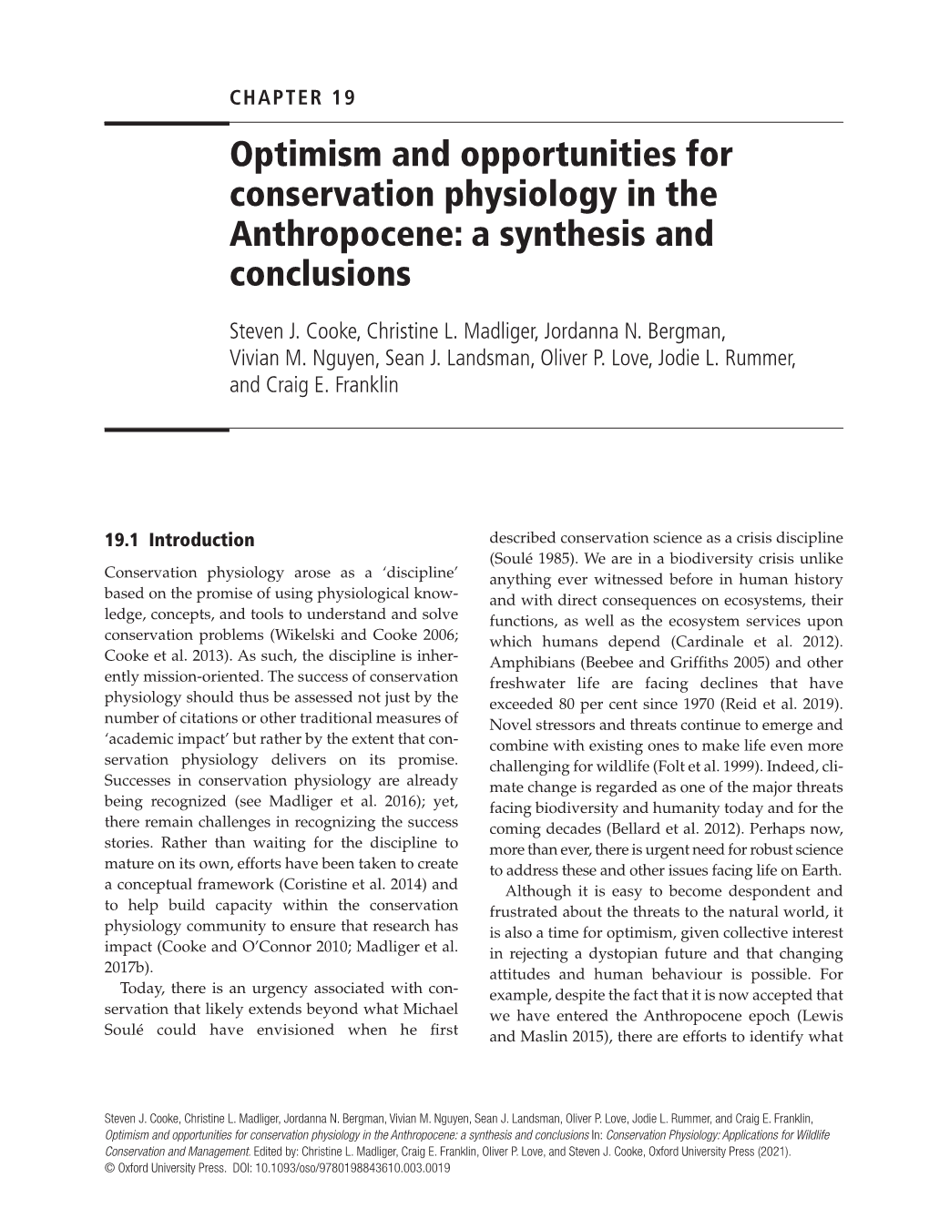 Optimism and Opportunities for Conservation Physiology in the Anthropocene: a Synthesis and Conclusions