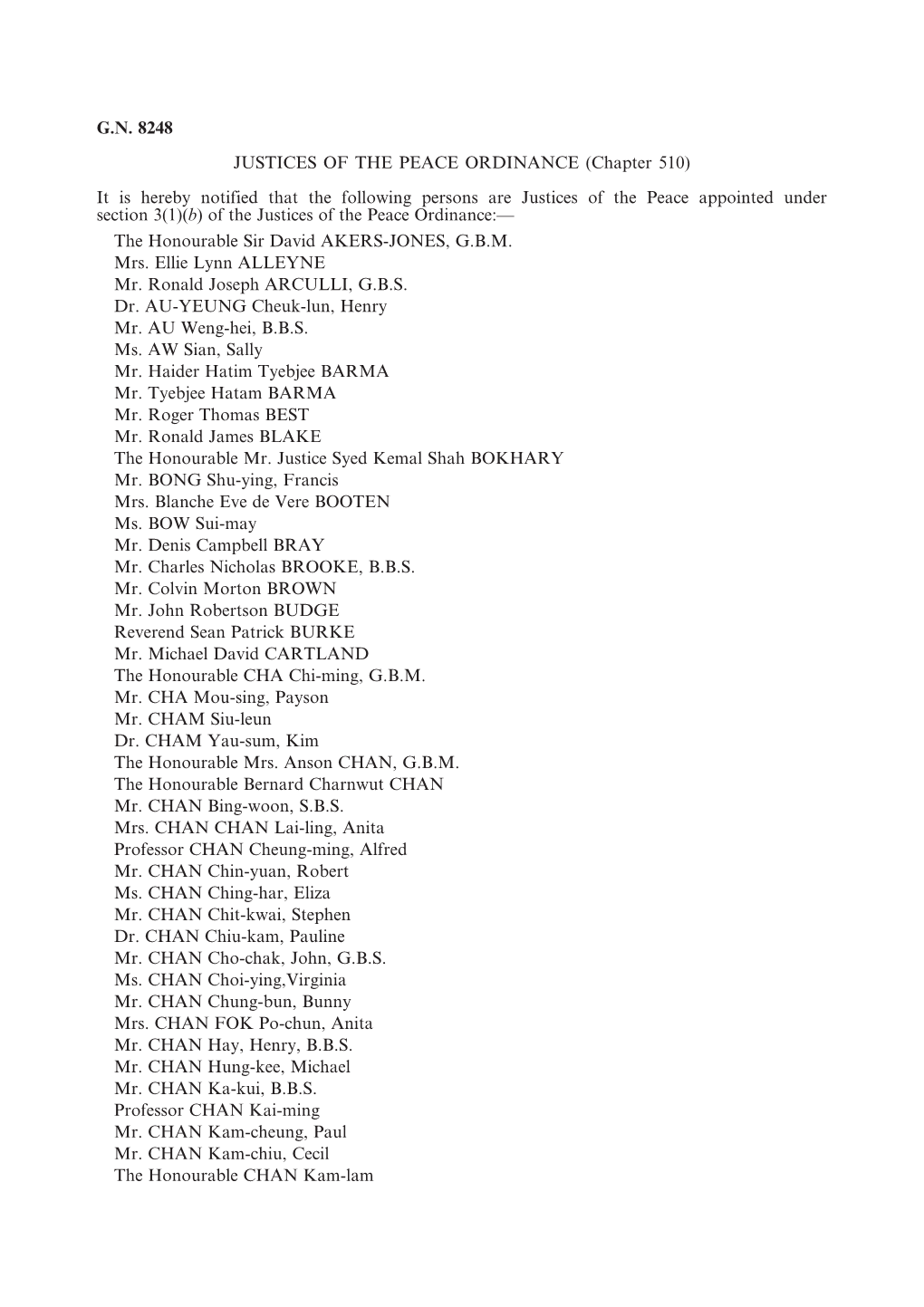 G.N. 8248 JUSTICES of the PEACE ORDINANCE (Chapter 510) It Is