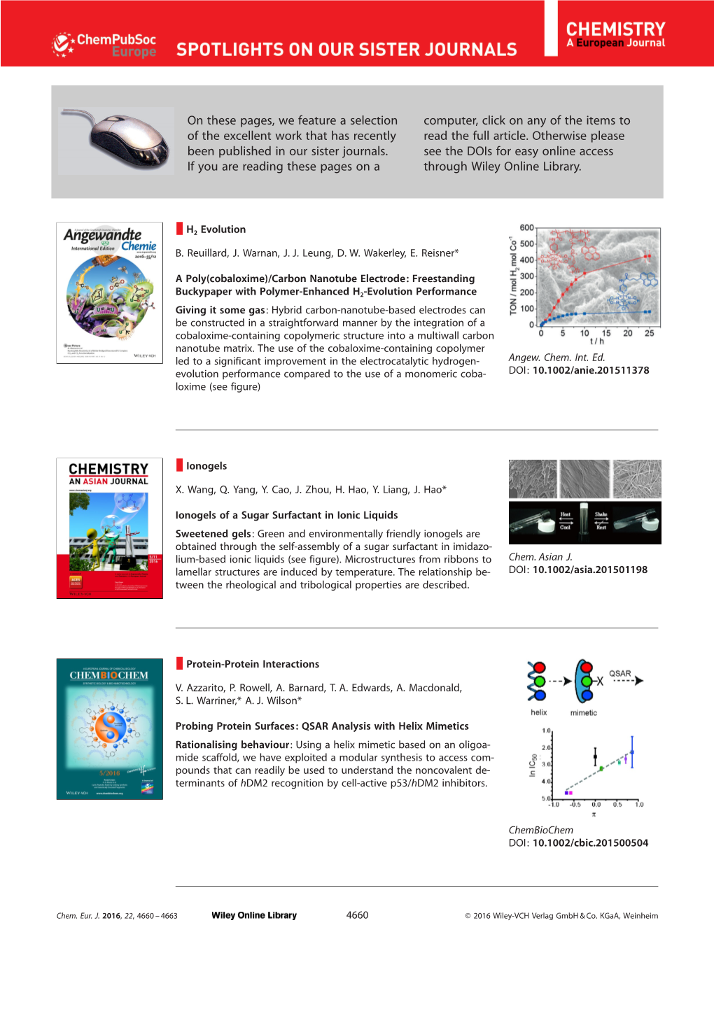 Spotlights on Our Sister Journals: Chem. Eur. J. 14/2016