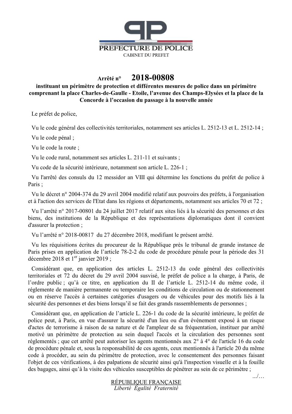 Arrêté N° 2018-00808 Instituant Un Périmètre De Protection Et