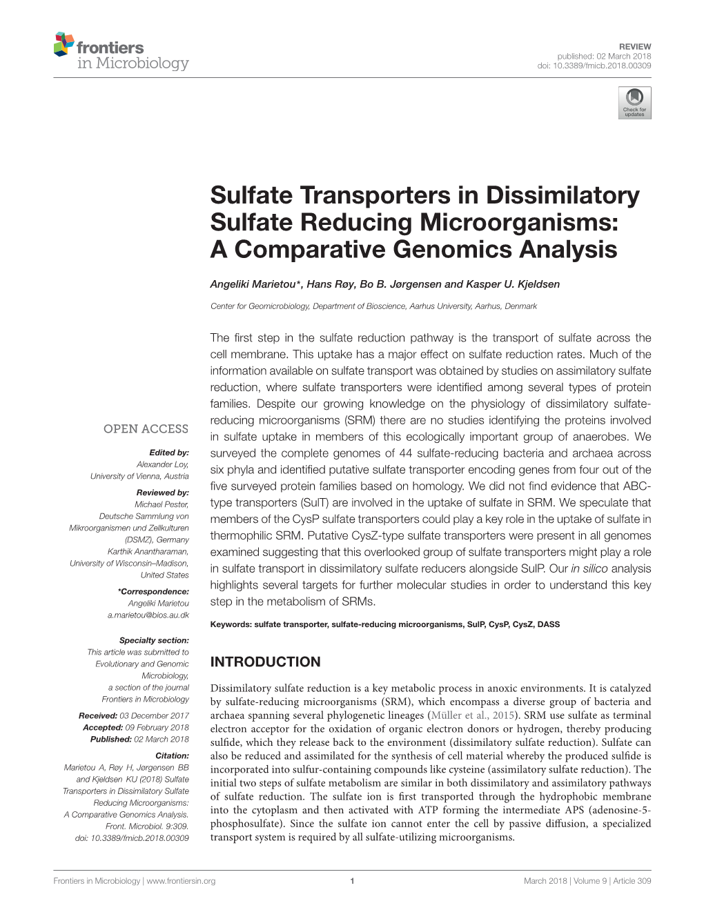 Sulfate Transporters in Dissimilatory Sulfate Reducing Microorganisms: a Comparative Genomics Analysis