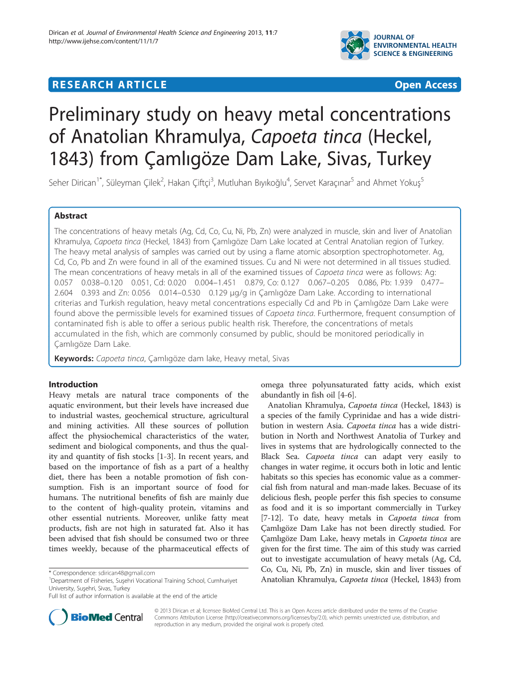 Preliminary Study on Heavy Metal Concentrations of Anatolian