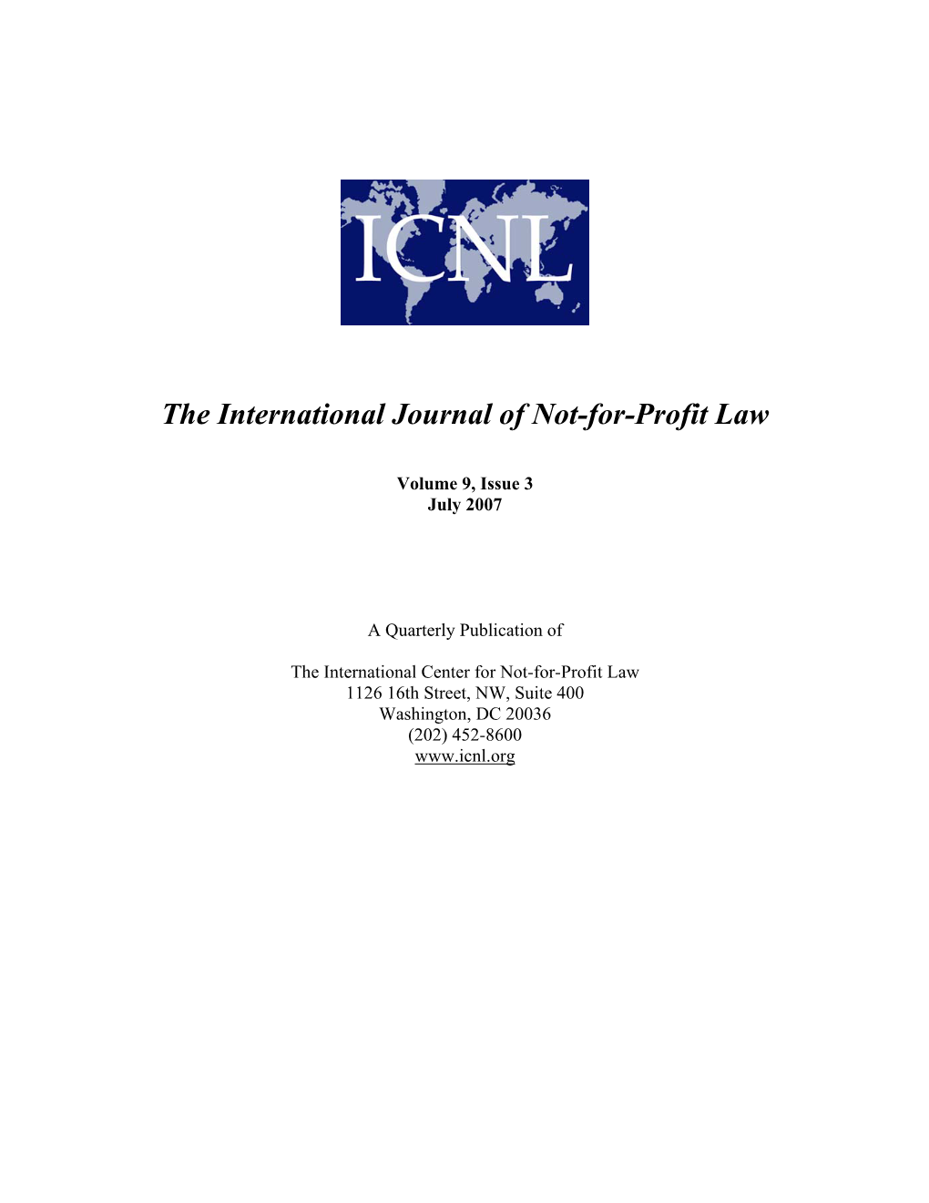 The International Journal of Not-For-Profit Law