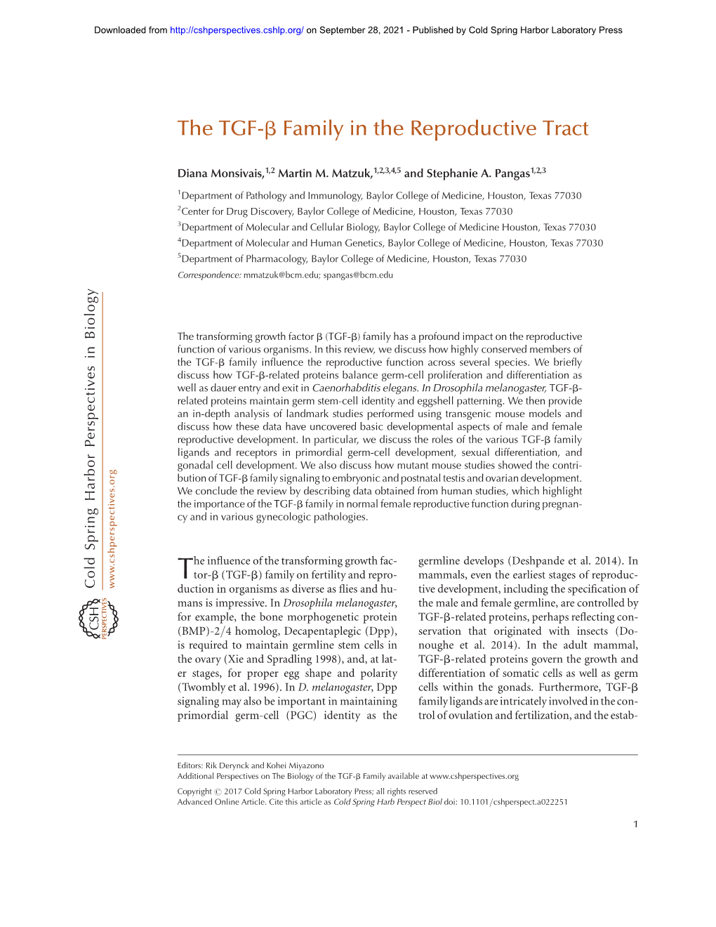 The TGF-B Family in the Reproductive Tract