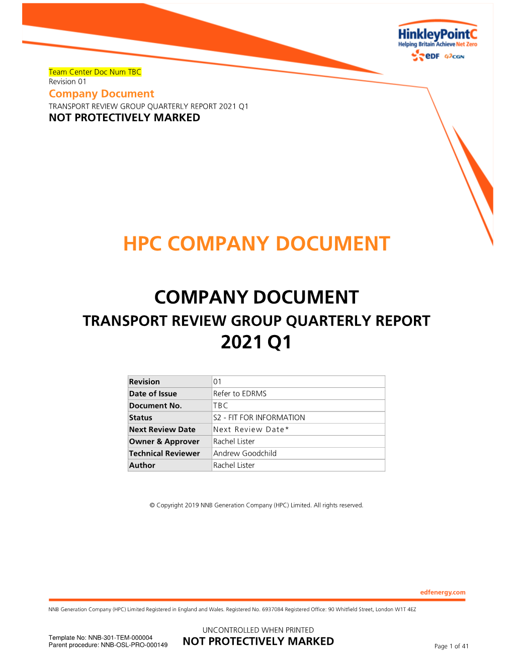 Transport Review Group Quarterly Report 2021 Q1 Not Protectively Marked