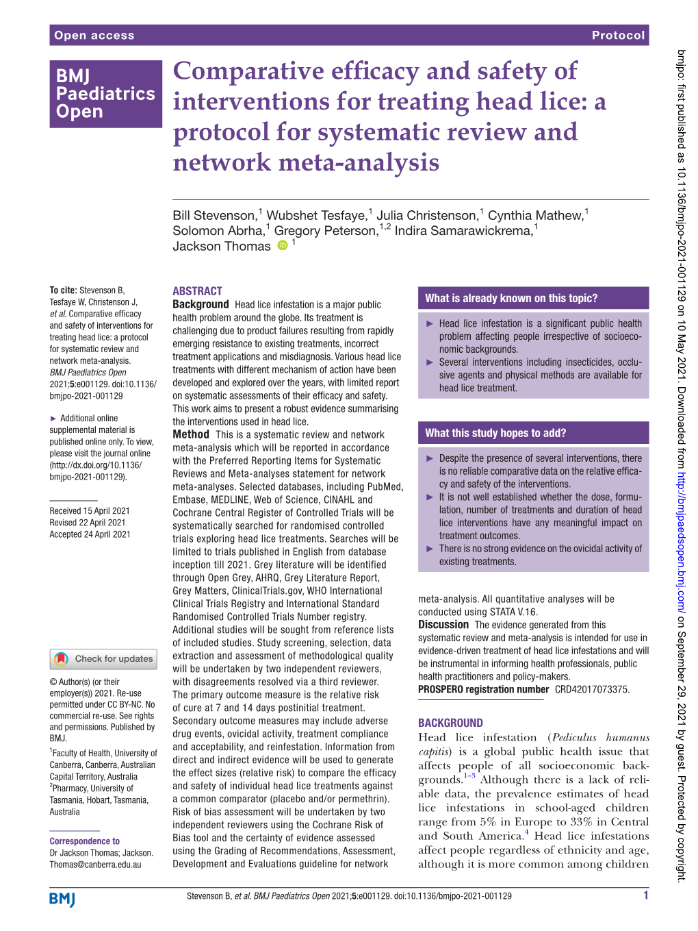 Comparative Efficacy and Safety of Interventions for Treating Head Lice: a Protocol for Systematic Review and Network Meta-­Analysis