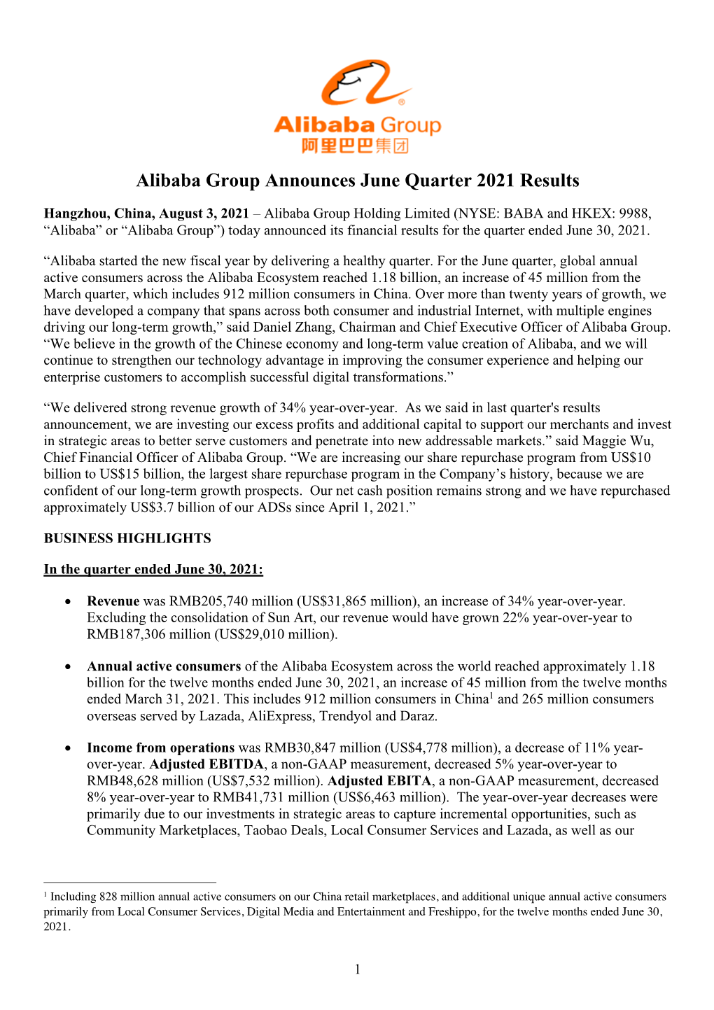 June Quarter 2021 Results Announcement Vf