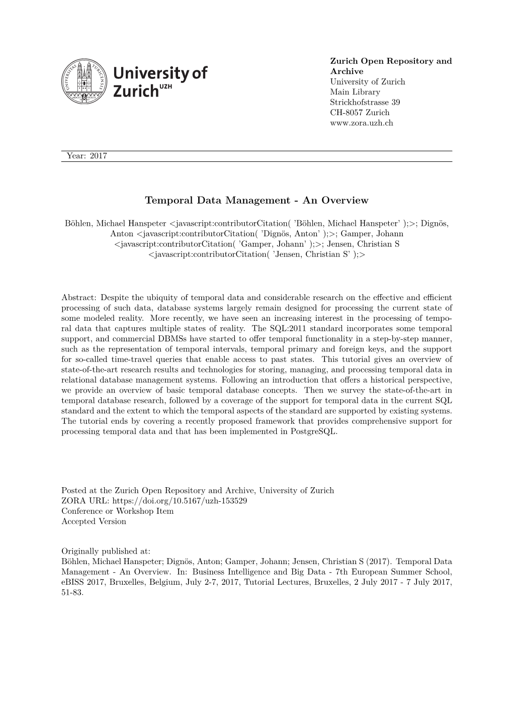 Temporal Data Management - an Overview