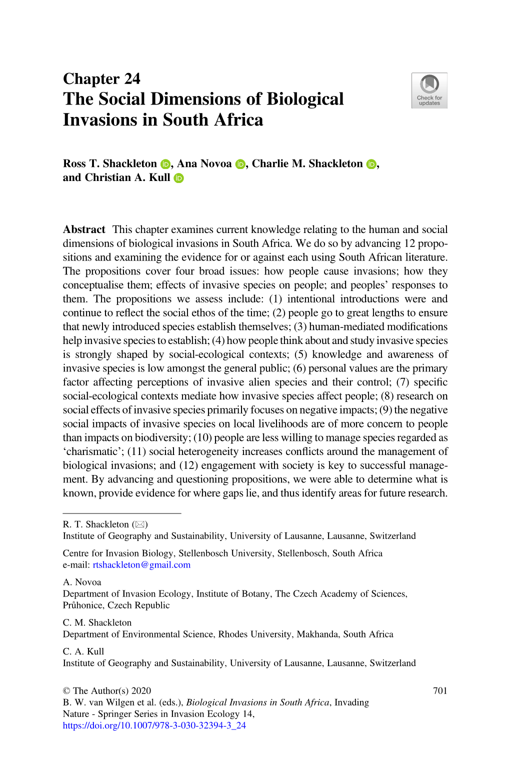 The Social Dimensions of Biological Invasions in South Africa