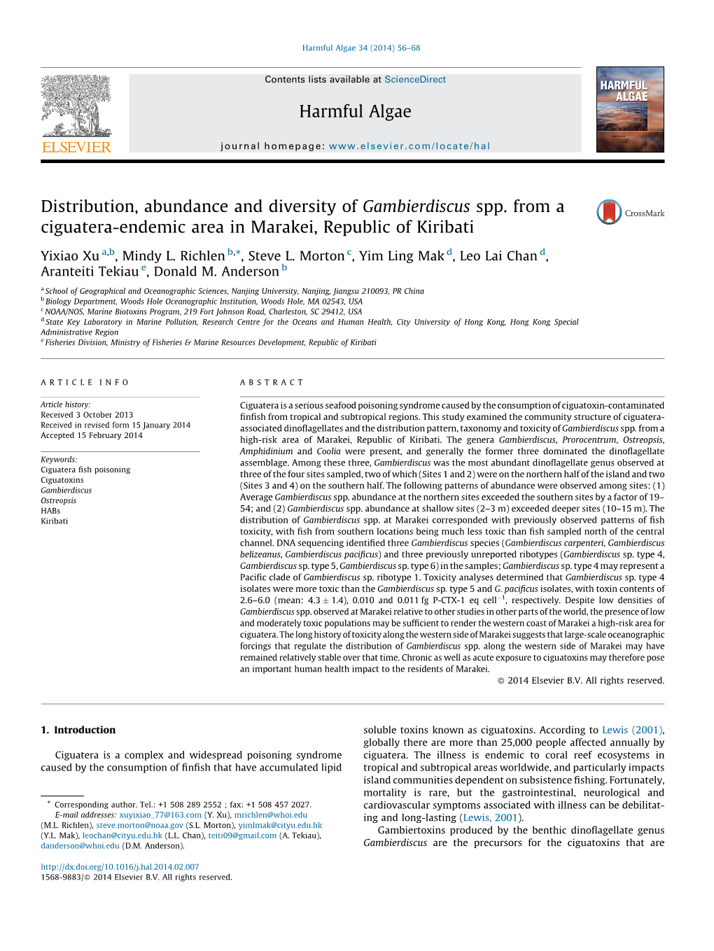 Distribution, Abundance and Diversity of Gambierdiscus Spp. from A