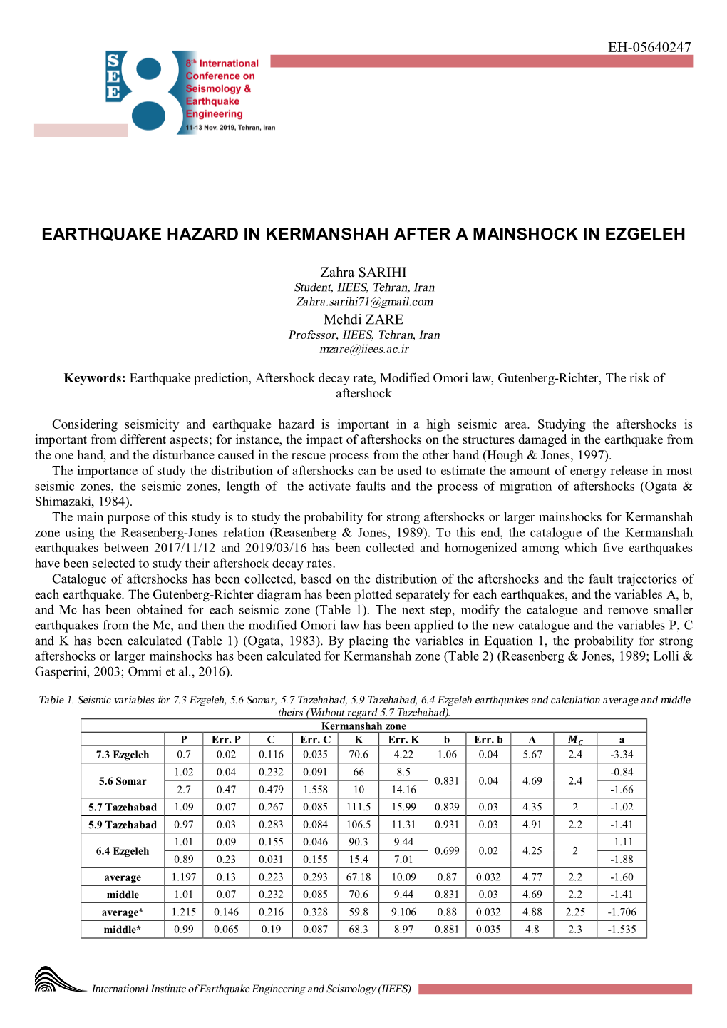 Earthquake Hazard in Kermanshah After a Mainshock in Ezgeleh