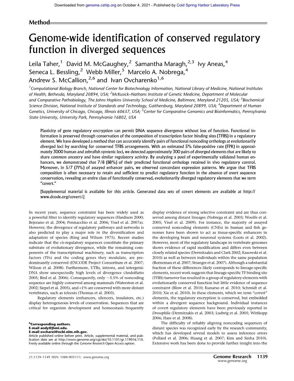 Genome-Wide Identification of Conserved Regulatory Function in Diverged Sequences