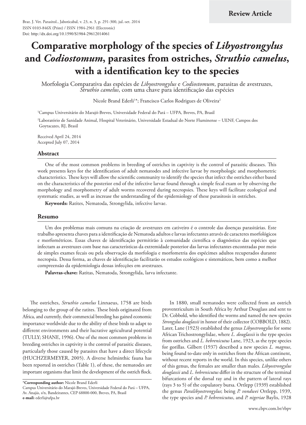 Comparative Morphology of the Species of Libyostrongylus And