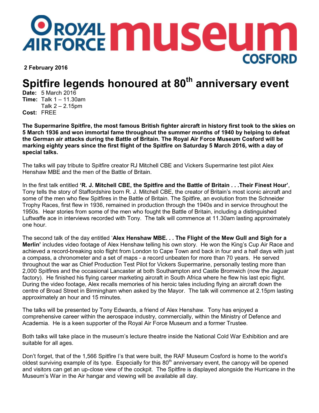 Spitfire Legends Honoured at 80 Anniversary Event