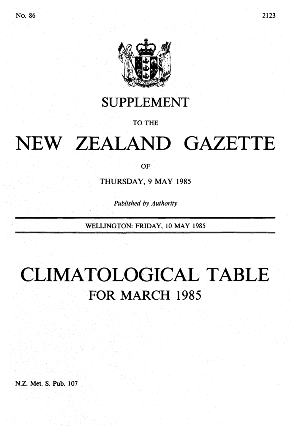 New Zealand Gazette Climatological Table