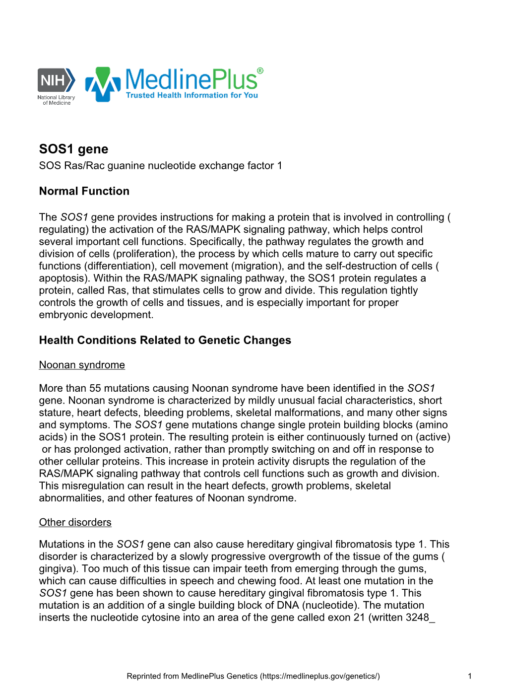 SOS1 Gene SOS Ras/Rac Guanine Nucleotide Exchange Factor 1