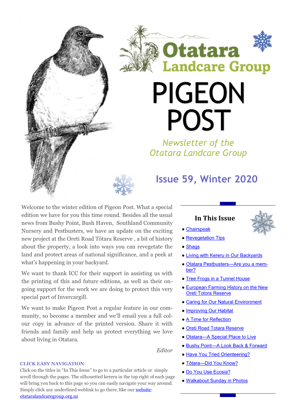 PIGEON POST Newsletter of the Otatara Landcare Group