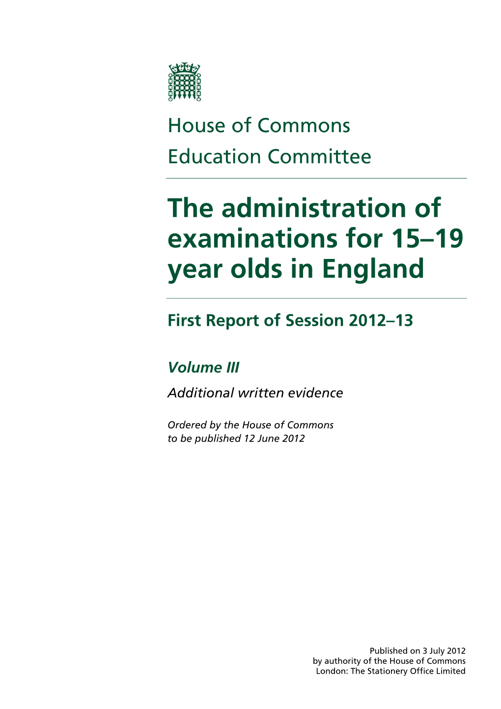 The Administration of Examinations for 15–19 Year Olds in England