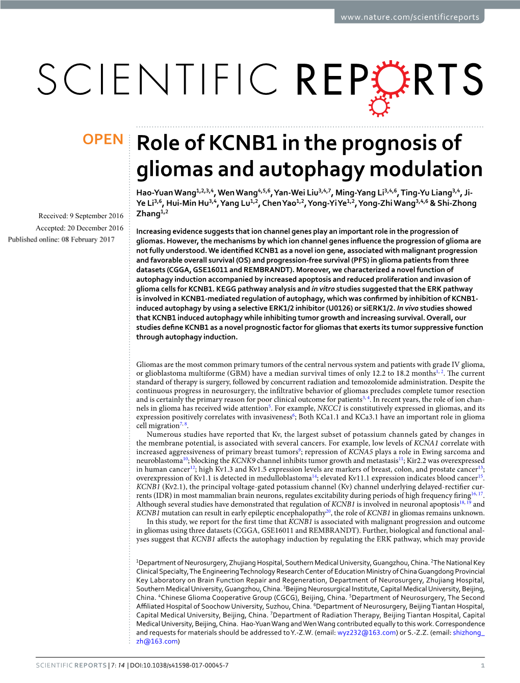 Role of KCNB1 in the Prognosis of Gliomas and Autophagy Modulation