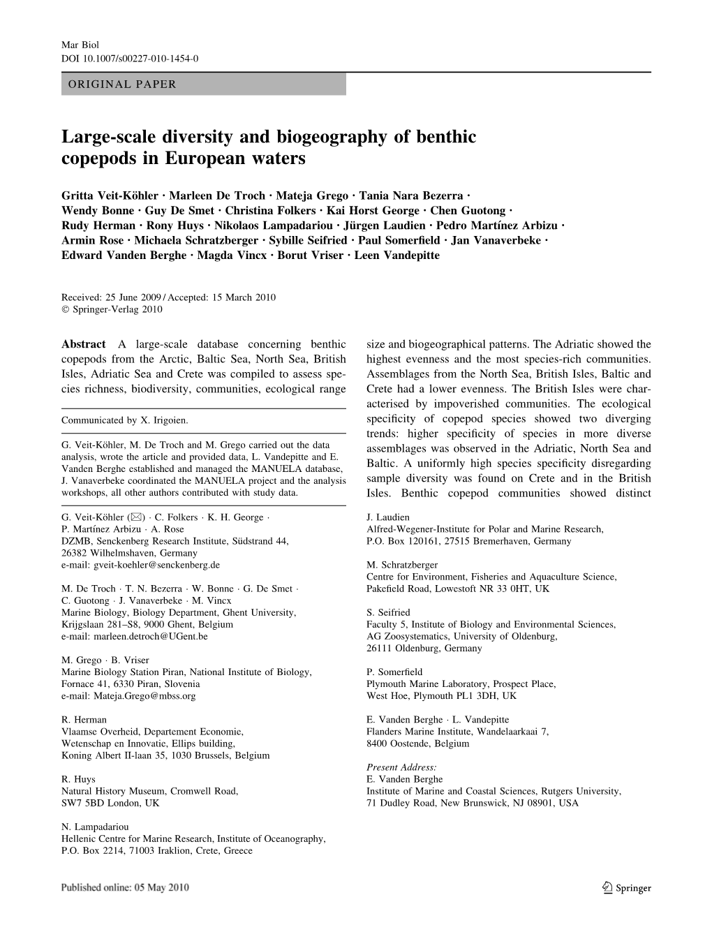 Large-Scale Diversity and Biogeography of Benthic Copepods in European Waters