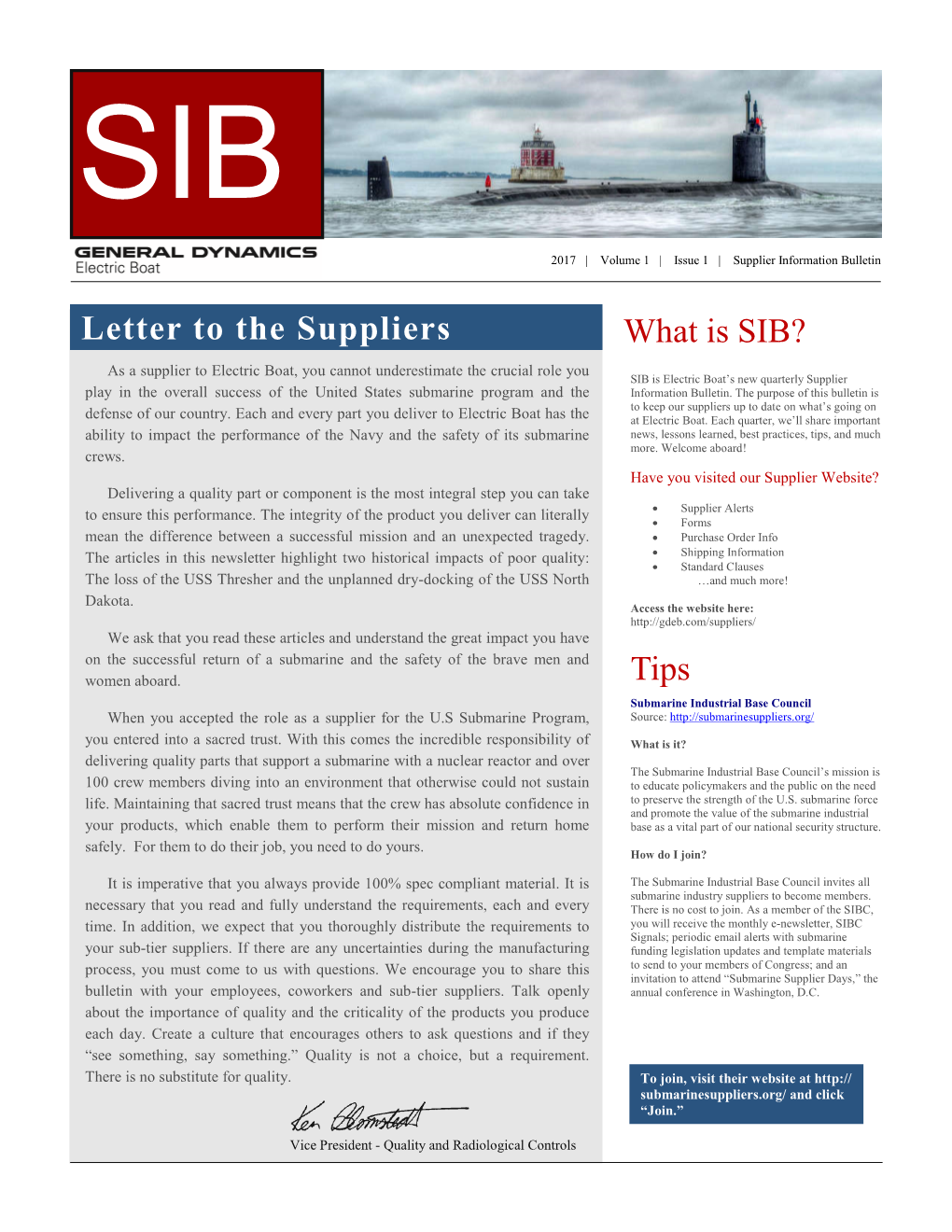 Letter to the Suppliers What Is SIB?