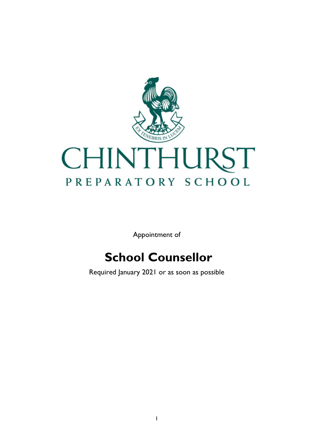 School Counsellor Required January 2021 Or As Soon As Possible