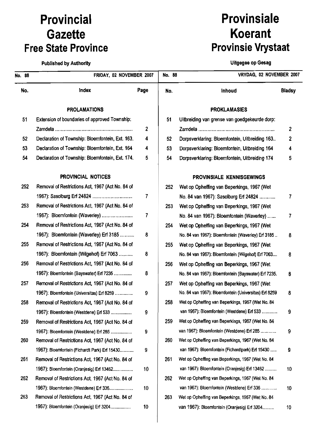 Provincial Provinsiale Gazette Koerant Free State Province Provinsie Vrystaat