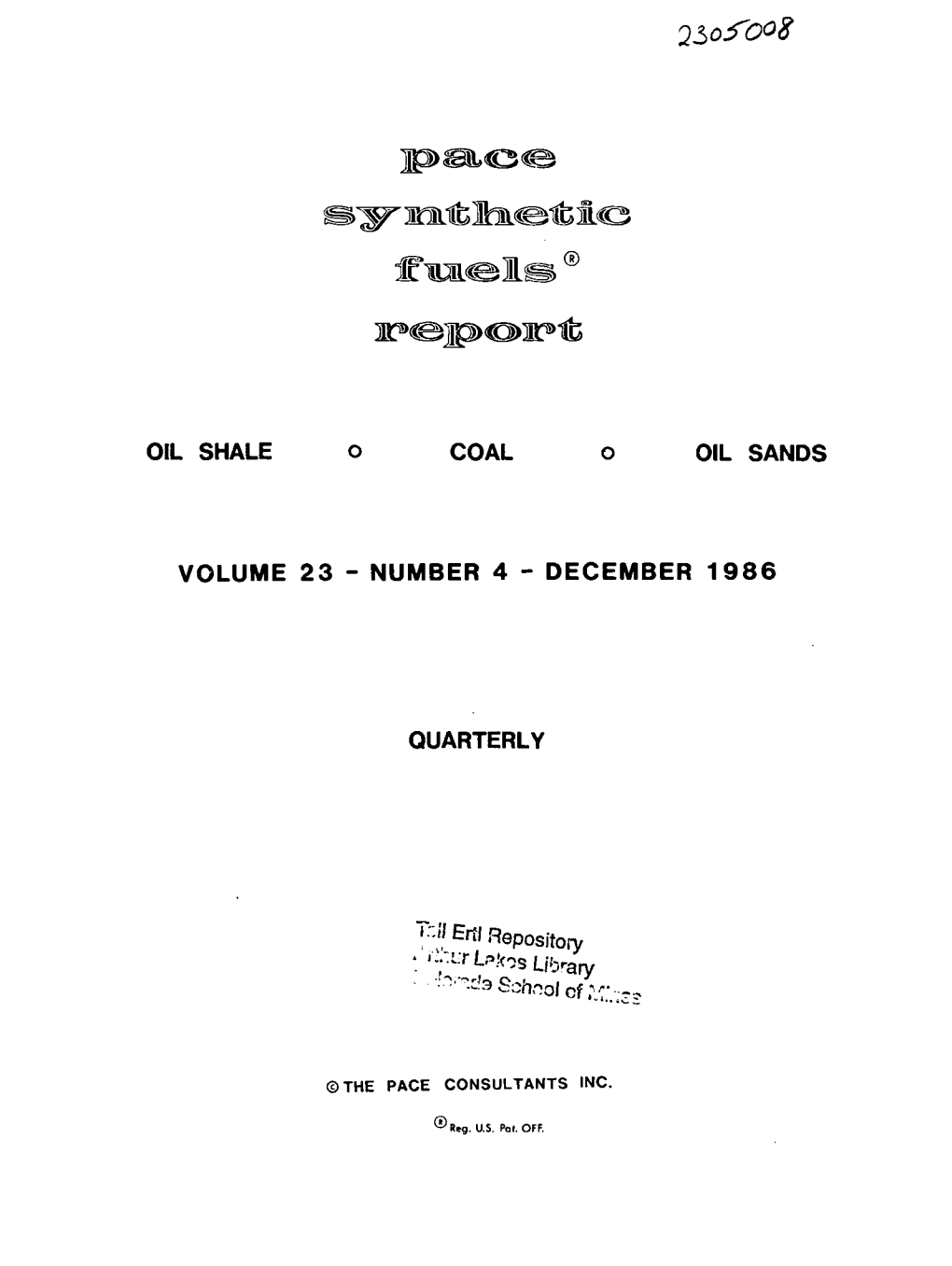 Sr Ntjlhketic ® OIL SHALE COAL OIL SANDS VOLUME 23