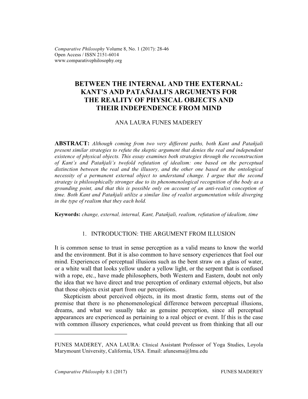 Between the Internal and the External: Kant’S and Patañjali’S Arguments for the Reality of Physical Objects and Their Independence from Mind