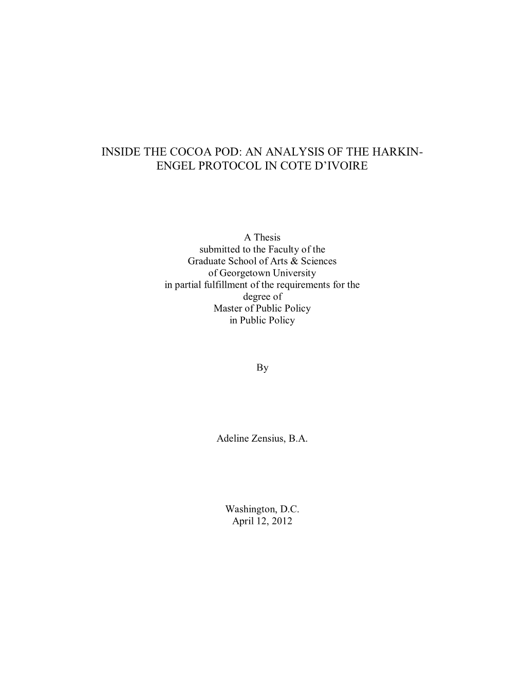 An Analysis of the Harkin- Engel Protocol in Cote D’Ivoire