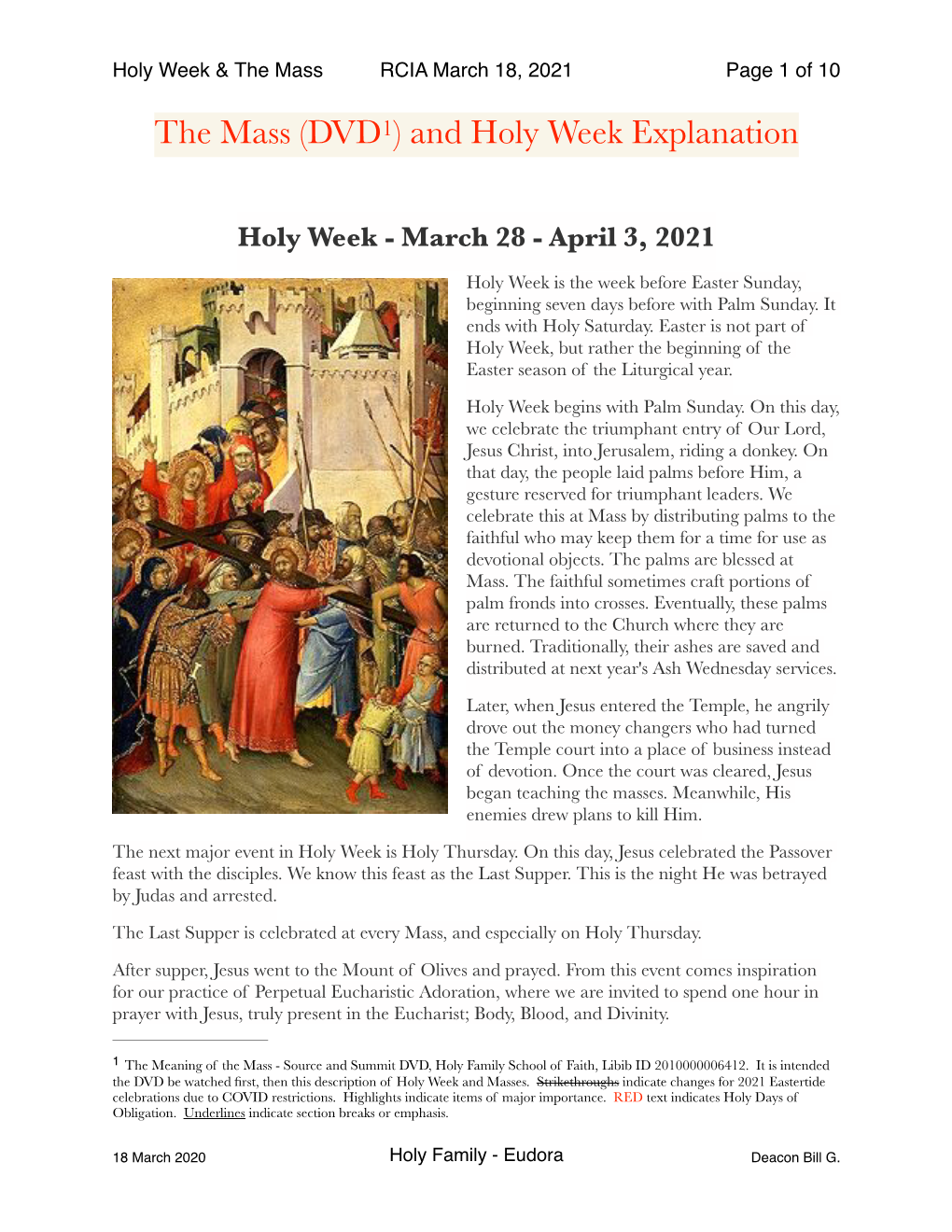 Holy Week Explanation and the Mass.Pages