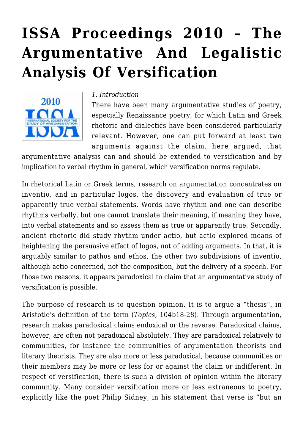 The Argumentative and Legalistic Analysis of Versification