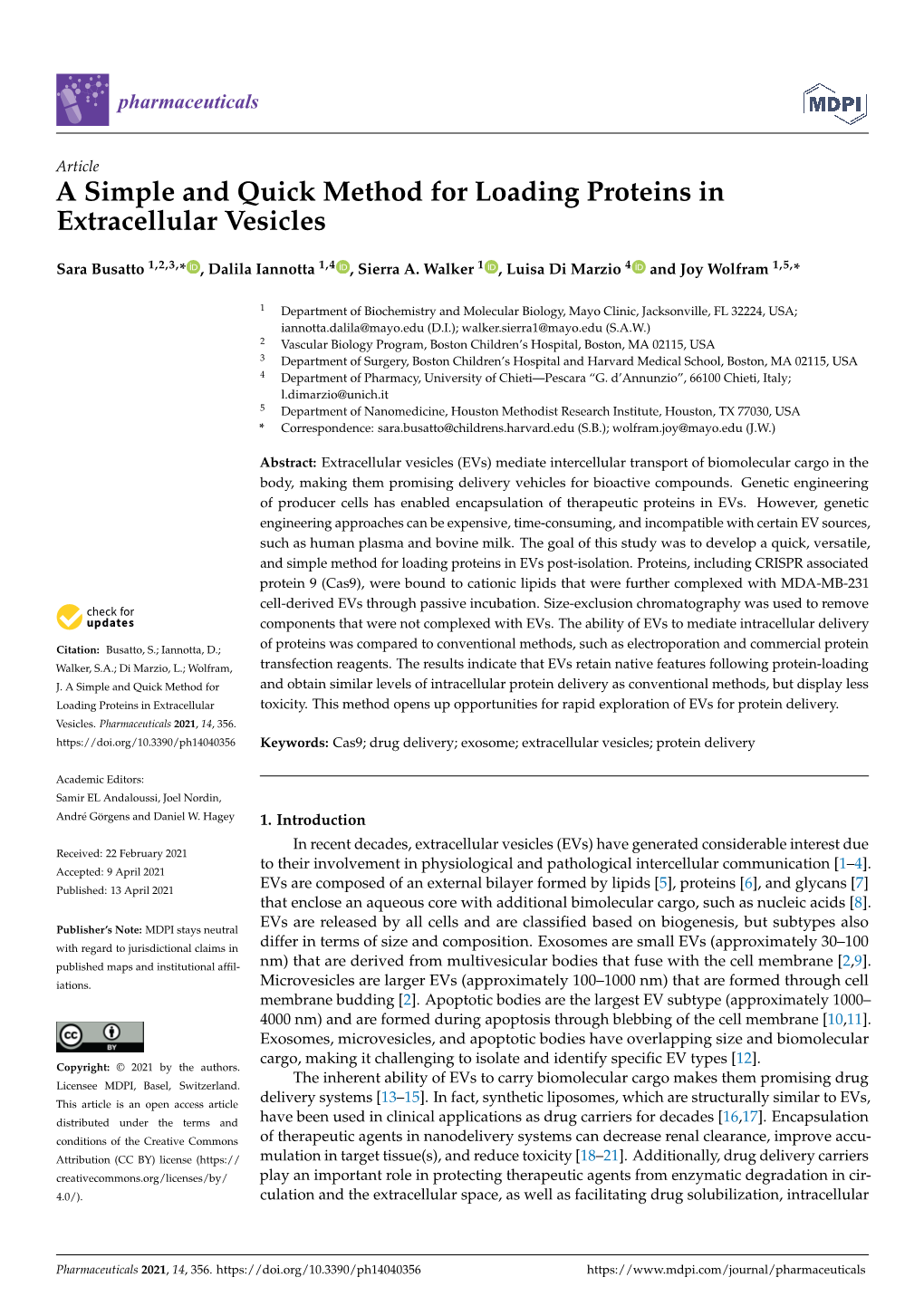 A Simple and Quick Method for Loading Proteins in Extracellular Vesicles