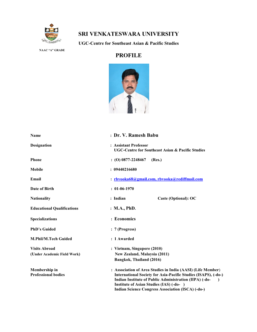 Sri Venkateswara University Profile