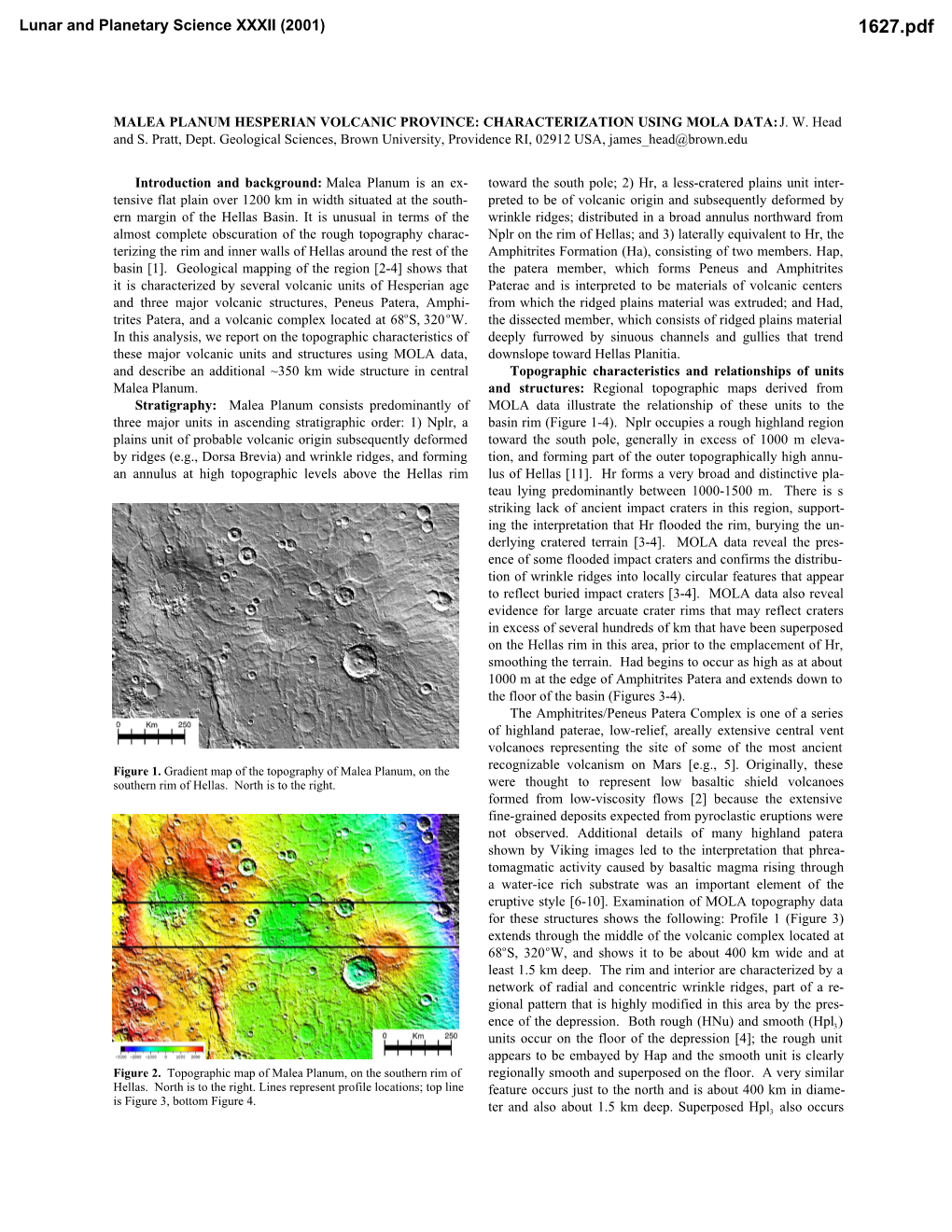 Lunar and Planetary Science XXXII (2001) 1627.Pdf