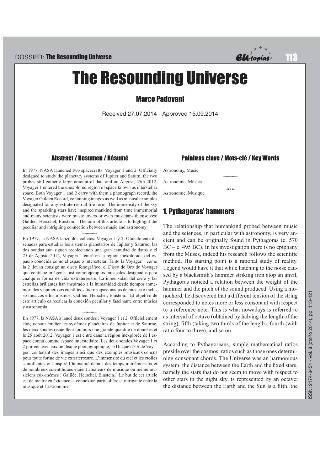 The Resounding Universe 113 the Resounding Universe