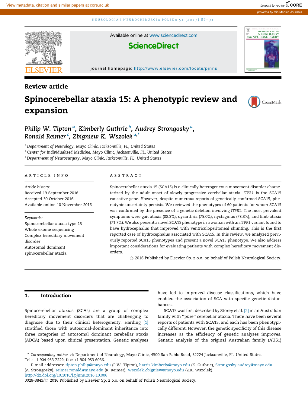 Spinocerebellar Ataxia 15: a Phenotypic Review and Expansion