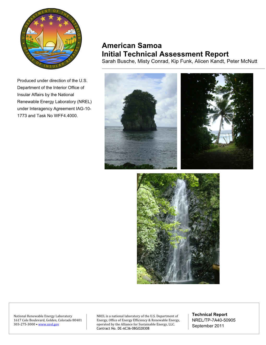 American Samoa Initial Technical Assessment Report Sarah Busche, Misty Conrad, Kip Funk, Alicen Kandt, Peter Mcnutt