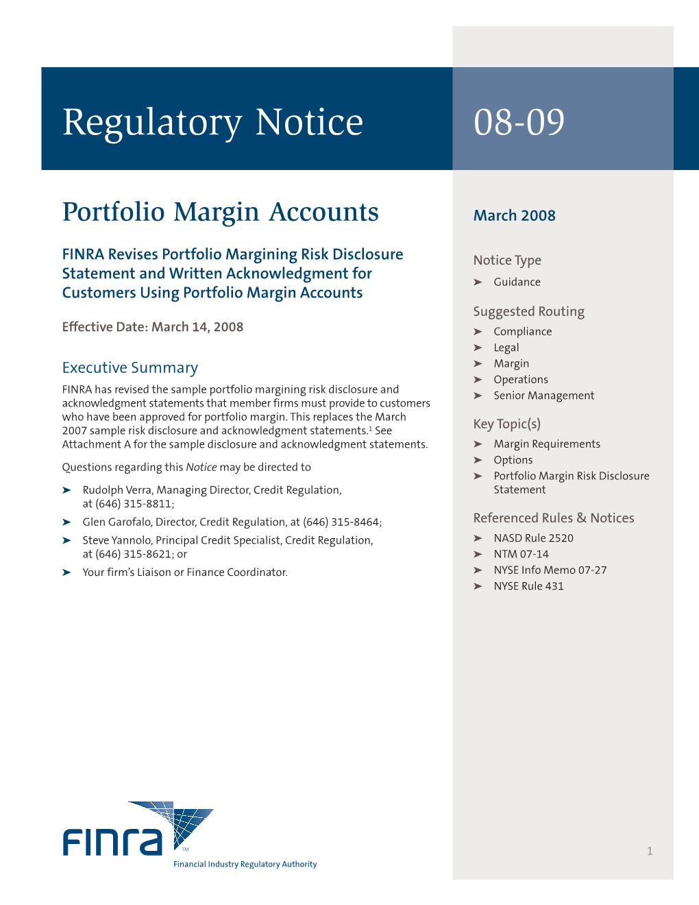 Regulatory Notice 08-09