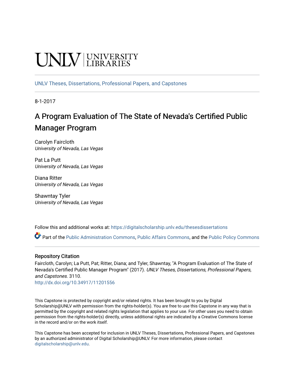 A Program Evaluation of the State of Nevada's Certified Public Manager Program