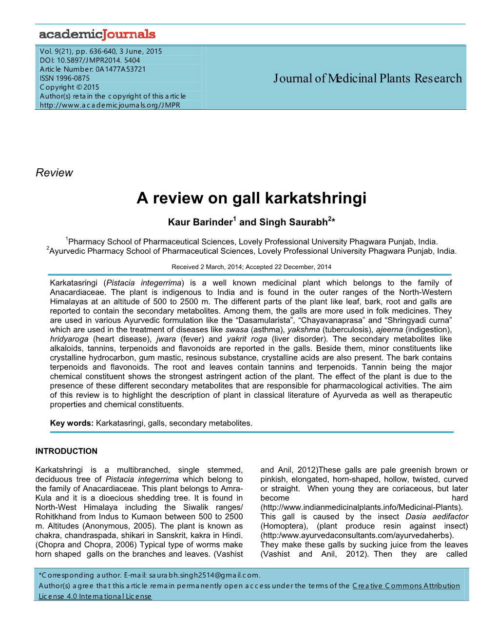 A Review on Gall Karkatshringi