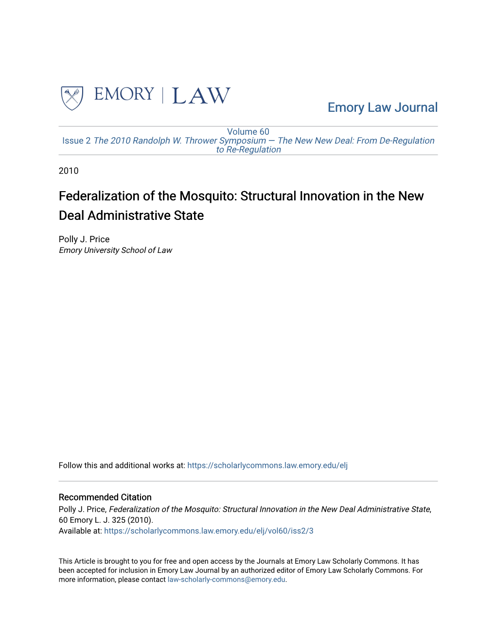 Federalization of the Mosquito: Structural Innovation in the New Deal Administrative State