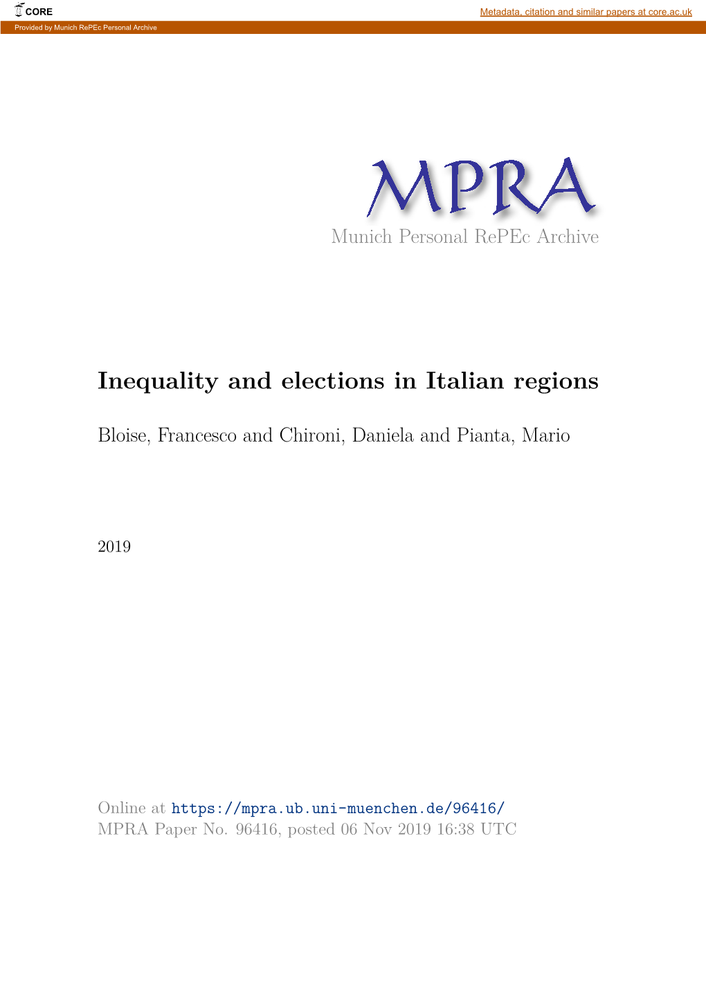 Inequality and Elections in Italian Regions